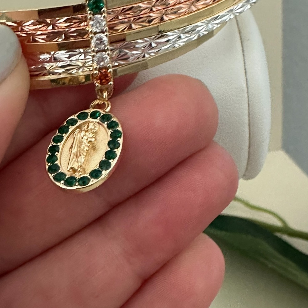 14K Gold Plated Women's Bangle Bracelet Three Colors Religious Charm Saint Jude - Picture 3 of 5